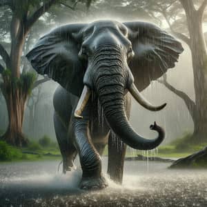Majestic Elephant Enjoying Rain in Lush Surroundings
