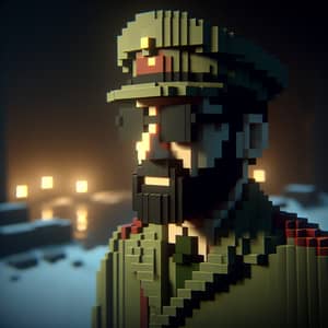 Minimalistic Voxel Art: Army Man with Beard and Sunglasses