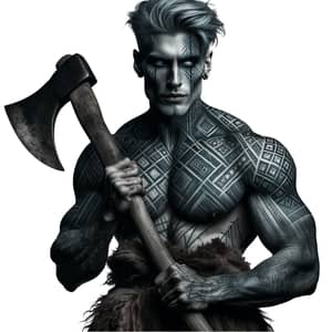 Mysterious Gray-Skinned Man with Axe | Unique Appearance