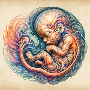Intricately Crafted Embryo Artwork in Traditional Watercolor Style