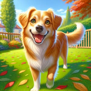 Cheerful Medium-Sized Dog Playing on Green Lawn
