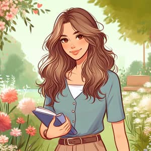 Loved Wife with Long Hair in Serene Garden | Reading Enthusiast