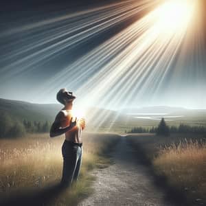 Embracing Sunlight: Peaceful Scene of a Man Breathing Light