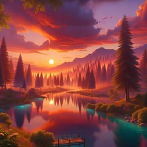 Stunning Sunset Forest 3D Illustration