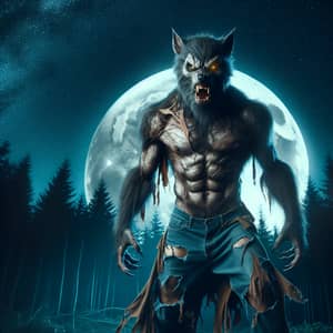 Eerie Werewolf Transformation Under Full Moon Night Sky