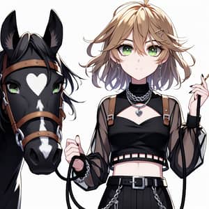 Anime-Style Blonde Girl with Horse | Unique Mark & Attire