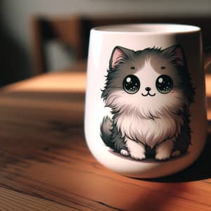Cute Cat Illustration on White Ceramic Cup | Adorable Design