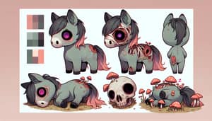 Chibi-Style Undead Horse Reference Sheet for Cute and Eerie Design