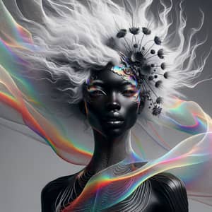 Professional Black Model with White Hair in Fantasy Spectrum