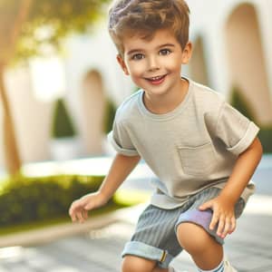 Adorable 6 Year Old Boy Playing Outdoors
