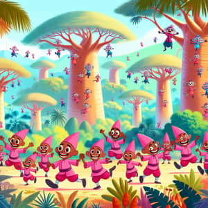Joyful Pink Outfits Explore Madagascar's Exotic Landscapes