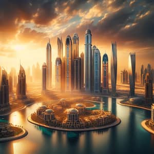 Futuristic Dubai Skyline at Sunset