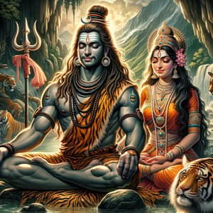 Shiv and Parvati - Divine Hindu Gods Illustration