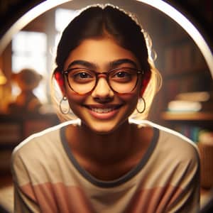 Young South Asian Girl with Stylish Glasses and Bright Smile