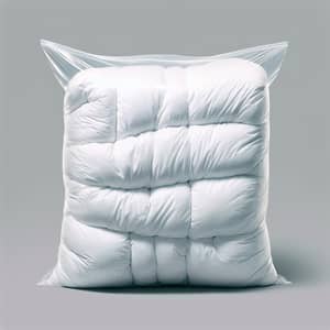 Crystal Clear Plastic Bag Holding Fluffy White Duvet