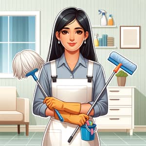 Professional South Asian Woman Cleaning Expertly | Room Cleaning Service