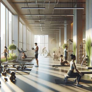 Calming Gym Scene: Organized Space with Fitness Enthusiasts