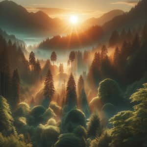 Tranquil Mountain Forest at Sunrise - Serene Nature Scene