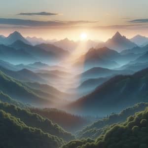 Tranquil Sunrise Over Lush Green Mountains