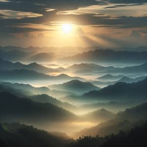 Tranquil Sunrise Over Lush Mountain Range - Peaceful Landscape View