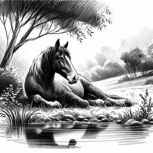 Tranquil Animal Sketch in Black and White | Nature's Serenity