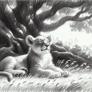 Tranquil Animal Sketch in Serene Nature Setting