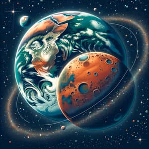 Earth and Mars in Celestial Dance | Planets Illustration