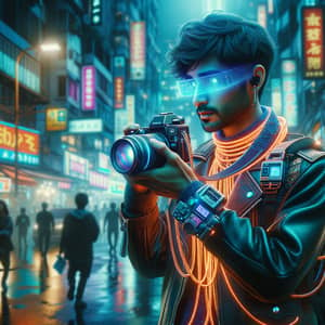 Cyberpunk Street Photographer in Futuristic City