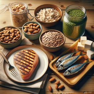 Assorted Sources of Proteins on Wooden Table