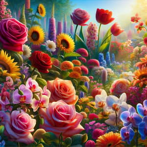 Spectacular Floral Scene with Roses, Tulips & More