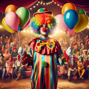 Colorful Hispanic Clown with Balloons at Circus
