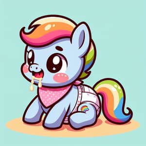 Cute Cartoon Pony Baby Crawling with Bib and Diaper