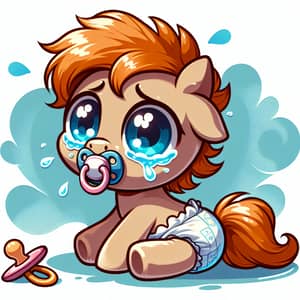 Cute Newborn Cartoon Pony in Fluffy Diaper
