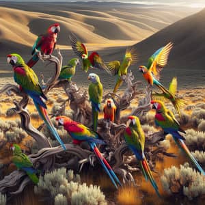Vibrant Parrots in Wyoming's Desert Landscape