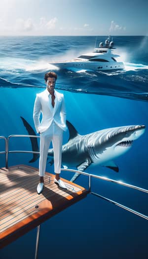 Majestic Shark and Elegant White Suit in Blue Ocean