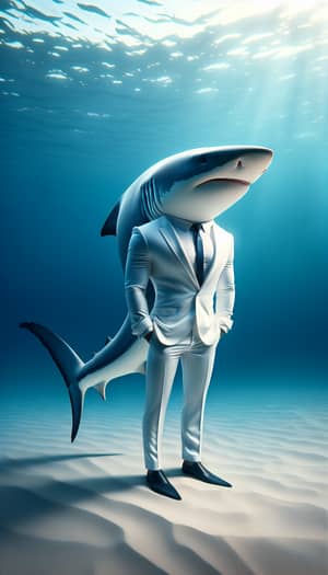 Elegant Shark in White Suit Underwater