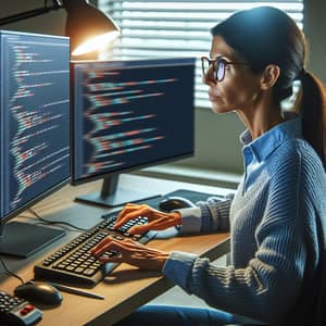 Professional IT Engineer Coding on Dual Monitors