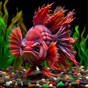 Fiery Red Angry Fish in Aquatic Scene