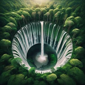 Circular Waterfall Surrounded by Magnificent Trees