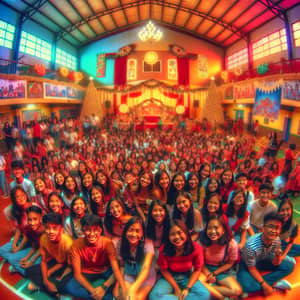 Filipino Students Christmas Party in Colorful School Gymnasium