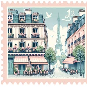 Vintage Parisian Landscape Stamp - Pastel Colors