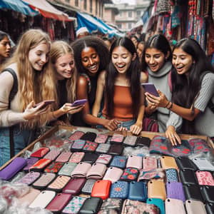 Diverse Girls Shopping at Street Market in Dharan, Nepal