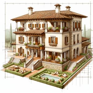 Tuscan Style Two-Storied Villa with Cream-Colored Exterior