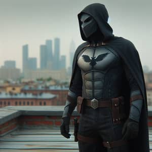 Dark Vigilante Gazing Over City Rooftops | Nocturnal Bat Emblem