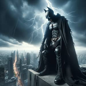 Brooding Bat-Themed Superhero Stands Over City in Solitude