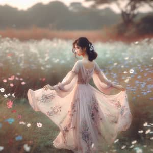 Ethereal South-Asian Lady in Wildflower Field | Fine Art Photography