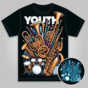 Youth Band T-Shirt Design with Musical Instruments