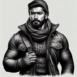 Strong South Asian Man Winter Attire Bust Portrait