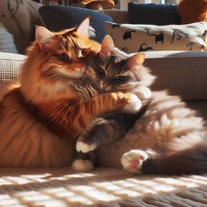 Lovable Ginger Cat Hugging Fluffy Grey Cat | Heartwarming Scene