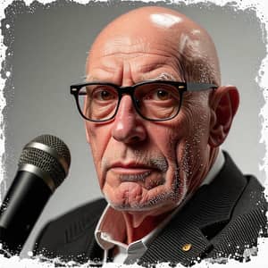 Bald Grumpy Old Man Behind Microphone | Website Name